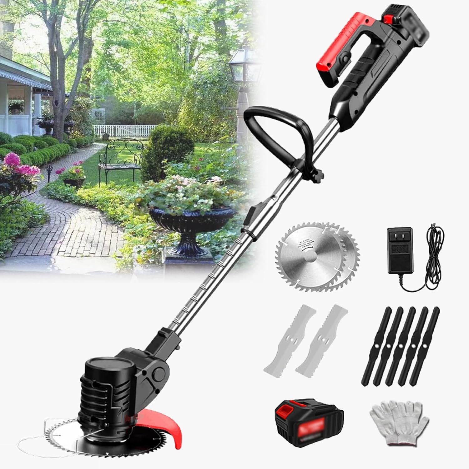 , Rechargeable Lawn Edger, 82800Mah, with 90° Rotating Mowing Head, Non-Slip Teles Handle, with Battery,24V/4.0Ah