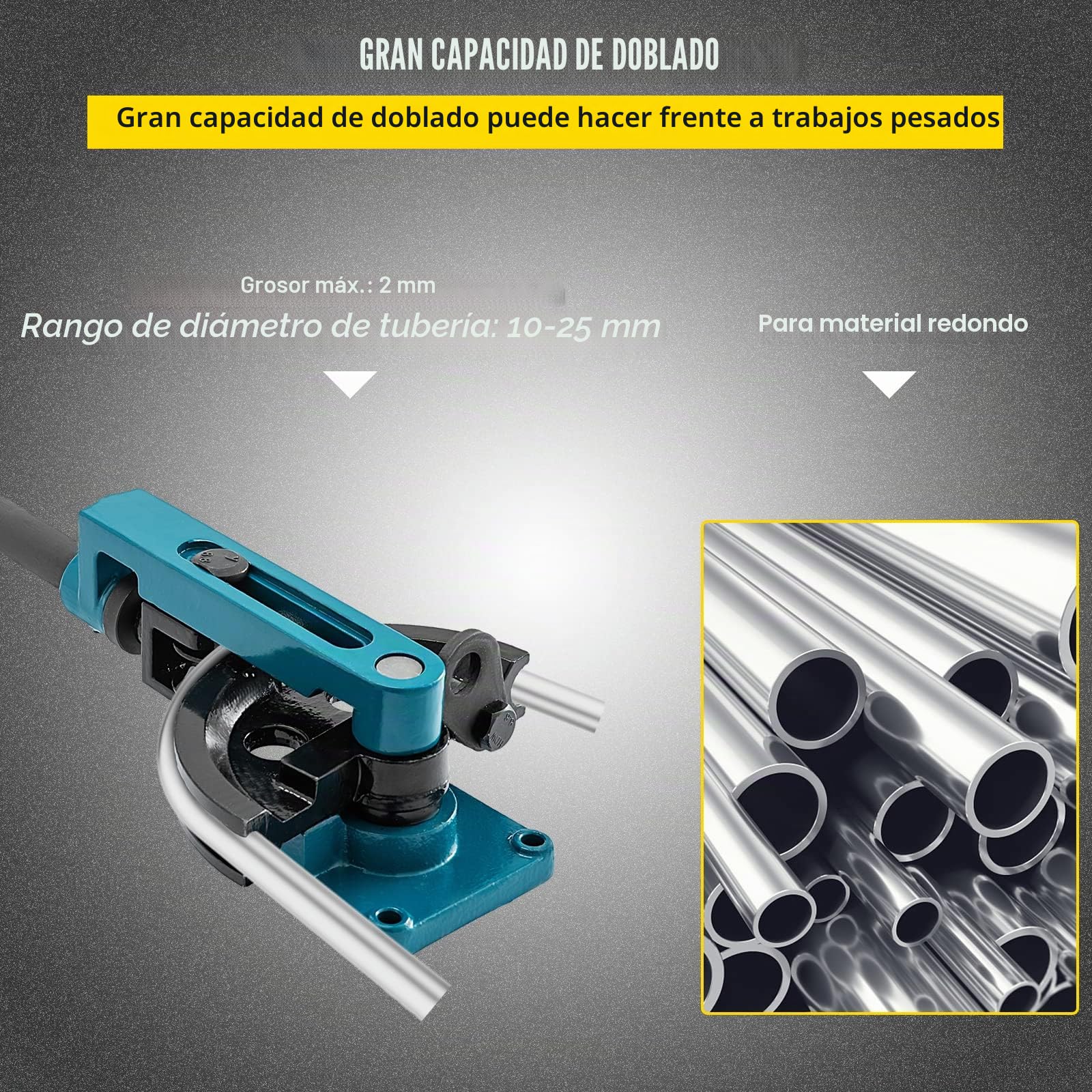 VEVOR Dobladora de Tubos Universal, Dobladora de Tubos, Dobladora de Tubos Acero, Dobladora Manual de Acero al Carbono, Dobladora de Tubos Manual, con 7 Dados, Diámetro de Tubería de 10 mm-25 mm