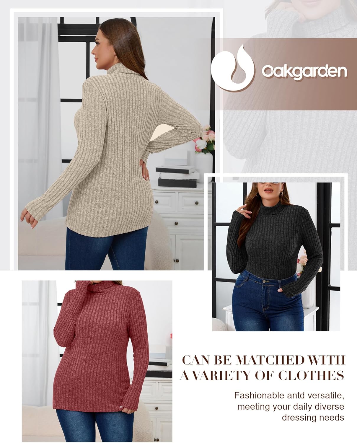 3 Pack Women's Plus Size Turtleneck Lightweight Sweaters Long Sleeve Pullover Tunic Shirts Fall Casual Knit Tops - Image 5