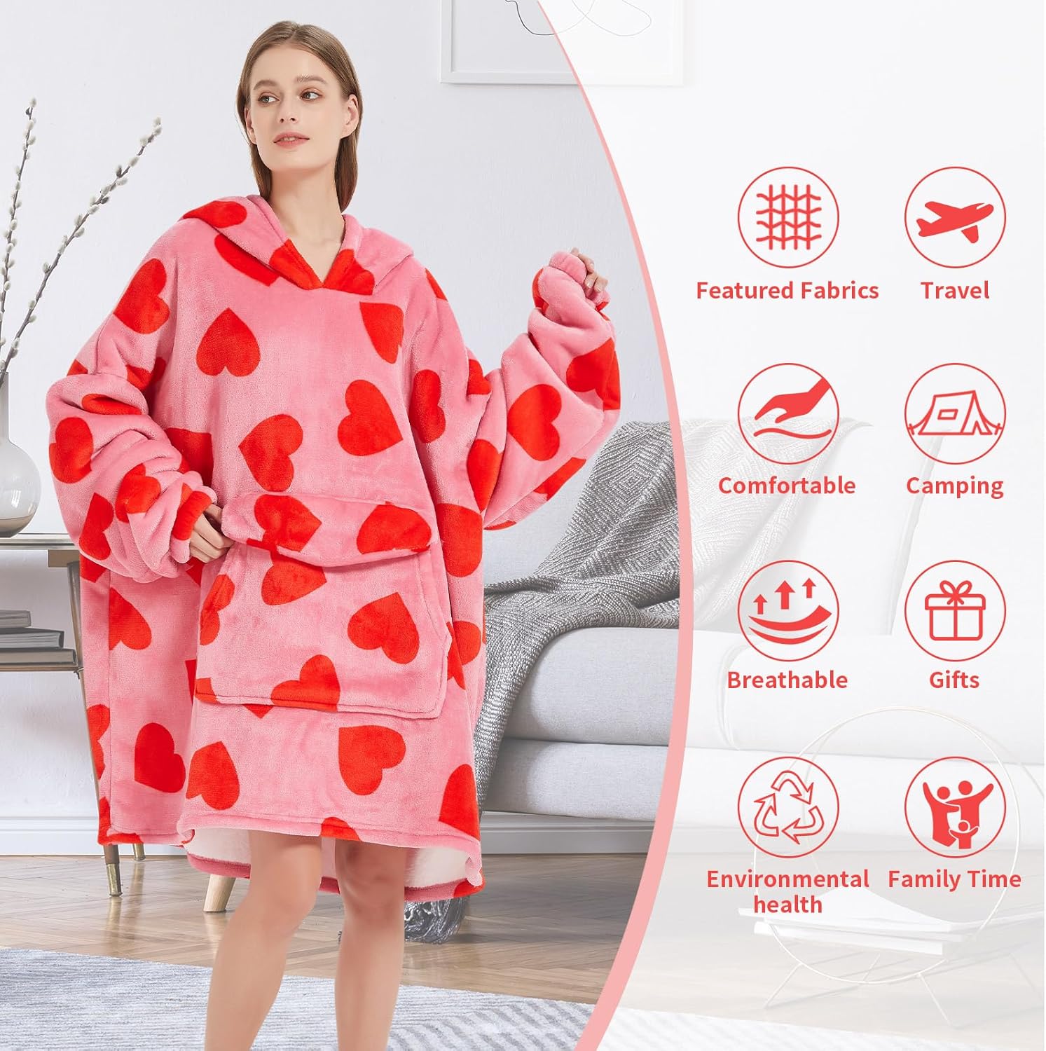 Fiosnow Love Blanket Hoodies for Women and Men Adult Oversize Wearable Blanket Hoodies for Soft and Warm - Image 3