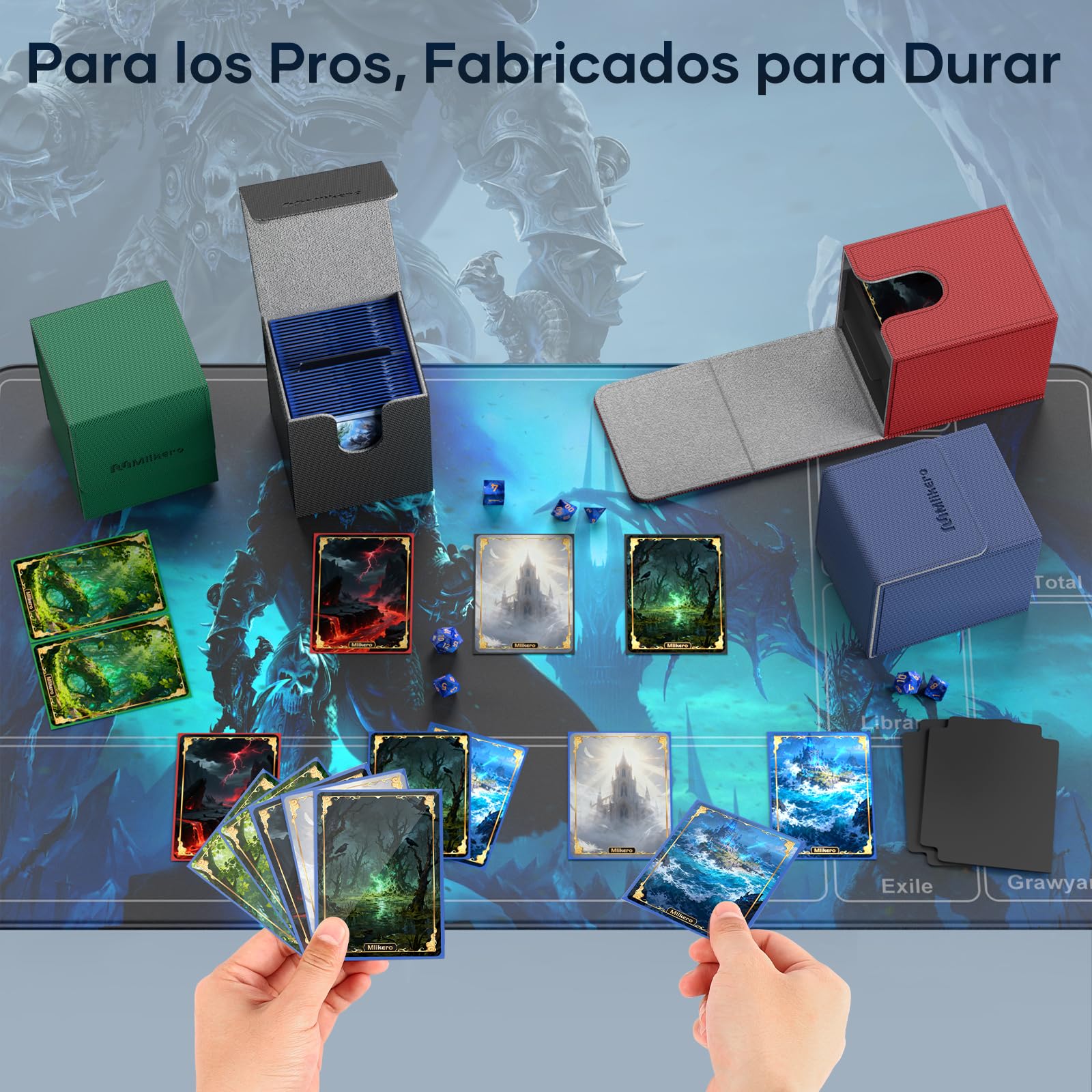 Mlikero 4 Pack Deck Box de Gran Tamaño y Apta para 100+ Cartas de una Sola Manga con 4 Divisores, Caja Carta Deckbox, Caja carta de Cuero de Calidad para Card Coleccionables