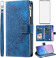 Vista 1 de Asuwish Funda de teléfono para Samsung Galaxy S10 con protector de pantalla de vidrio templado y correa para la muñeca Mandala Flower Flip Zipper
