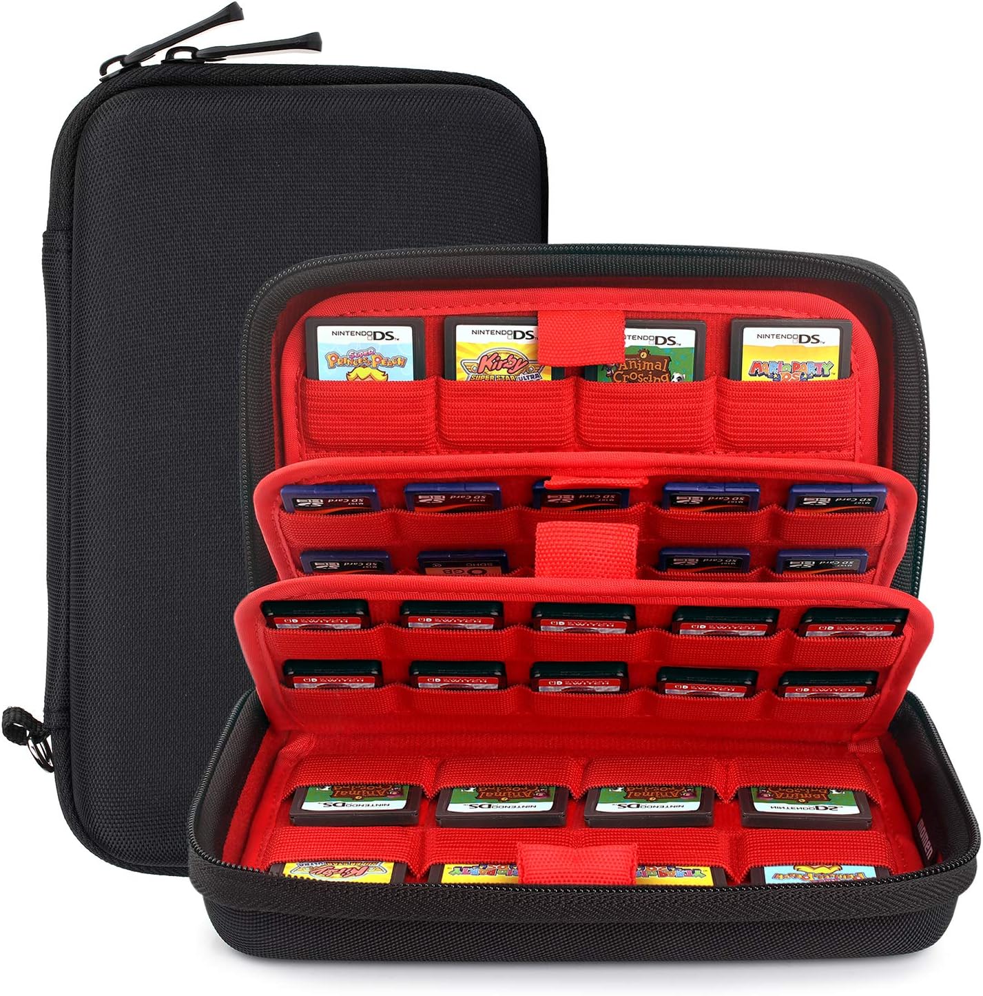 momen Switch Game Case of 72 in 1Cartridges Protective and Hard Storage Carrying Organizer Holders Bag with Double Zipper for Nintendo 3DS/2DS DS microSD Memory Cards(Black)