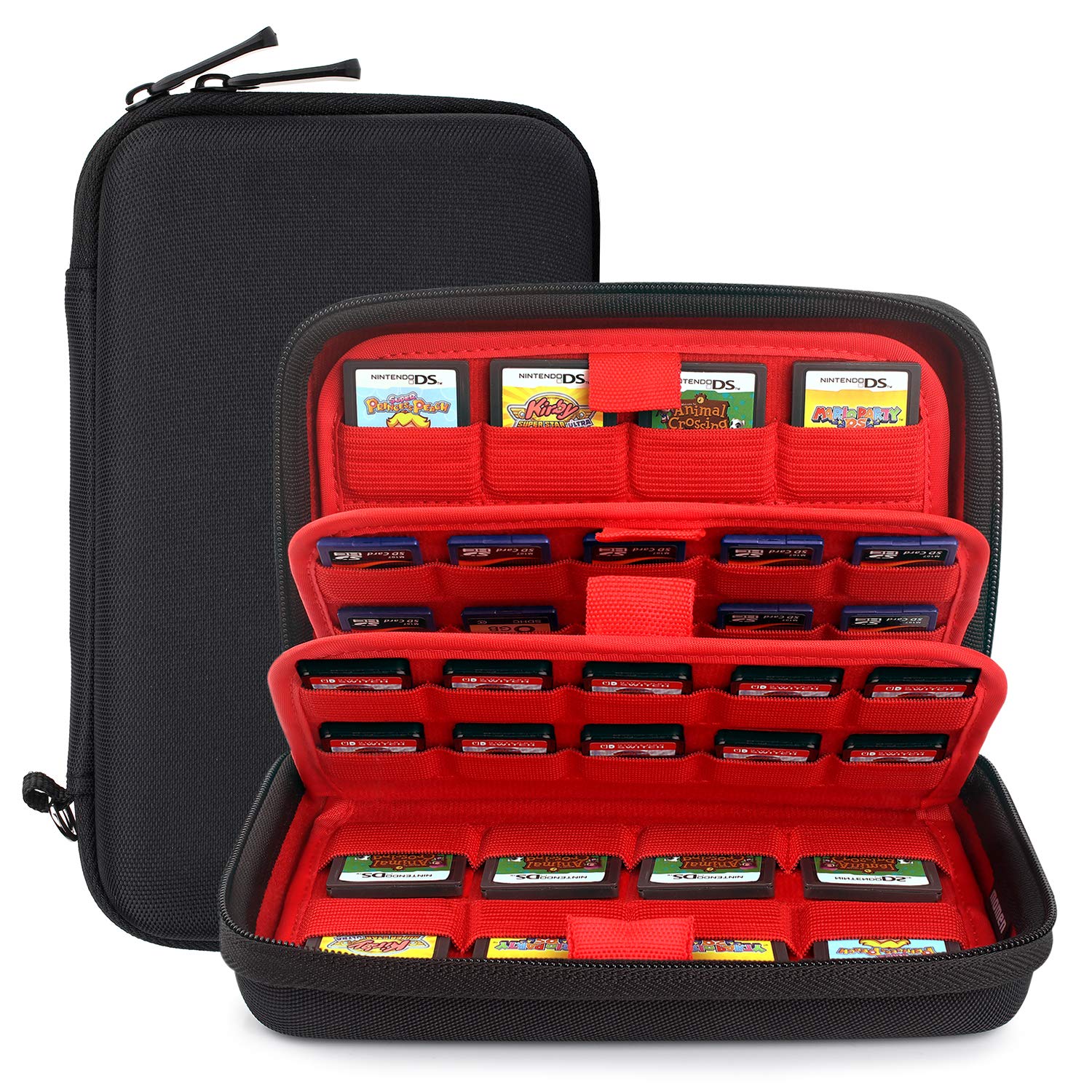 momen Switch Game Case of 72 in 1Cartridges Protective and Hard Storage Carrying Organizer Holders Bag with Double Zipper for Nintendo 3DS/2DS DS microSD Memory Cards(Black)