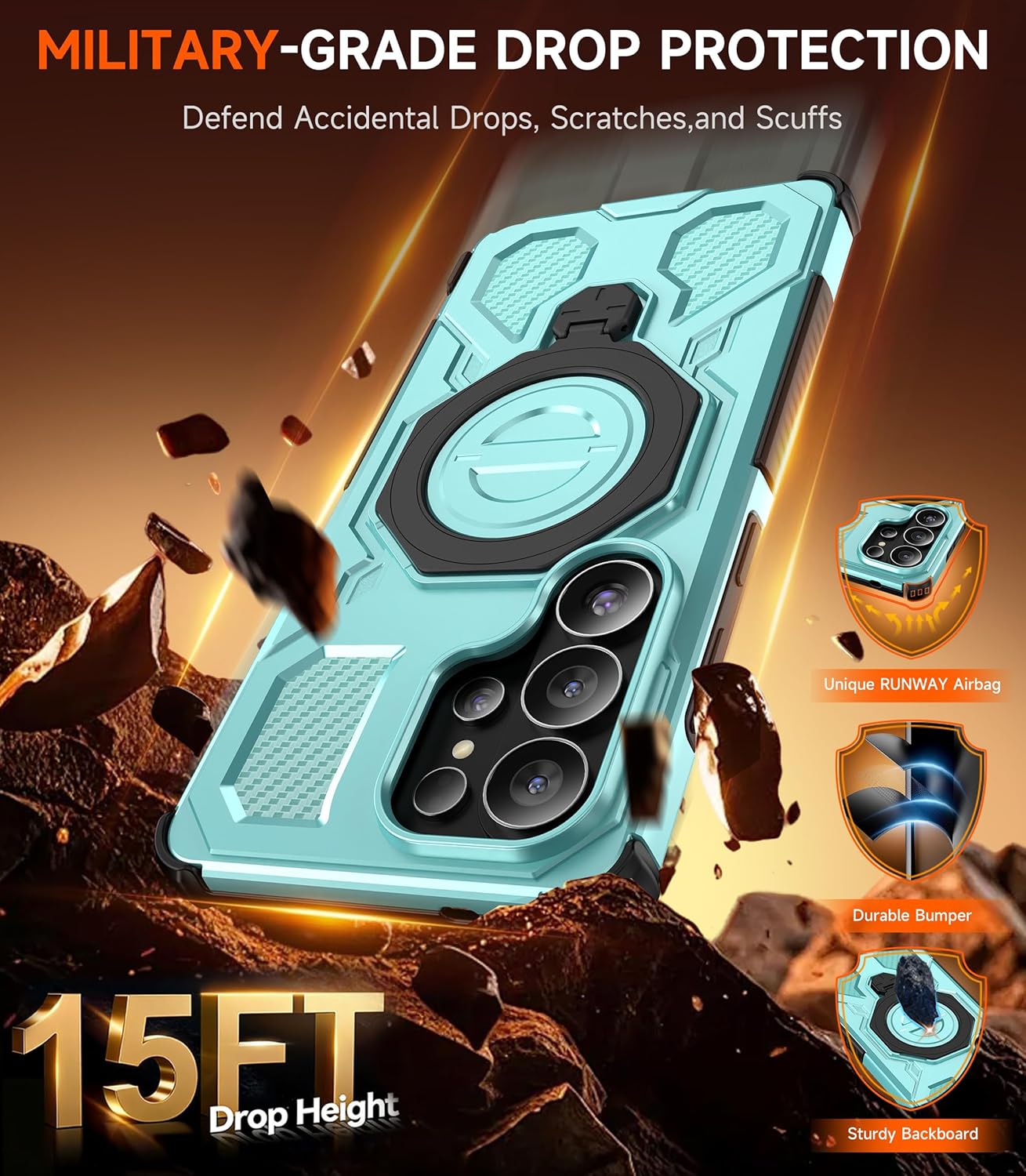 for Samsung Galaxy S26 Ultra Case, [360 Spin Magnetic Stand] [Compatible with MagSafe], Military Grade Protective S26 Ultra Case with Kickstand & Ring Holder, Teal