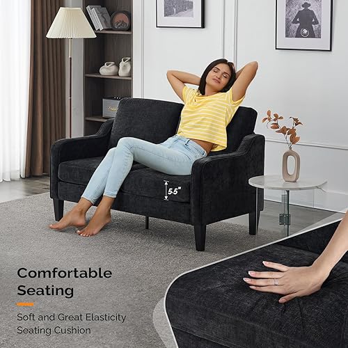 Miniatura 39 de VINGLI Sofás para sala de estar, sofá pequeño marrón de 71 pulgadas, sofás modernos de mediados de siglo, 3 plazas, cómodo sofá tapizado de felpilla