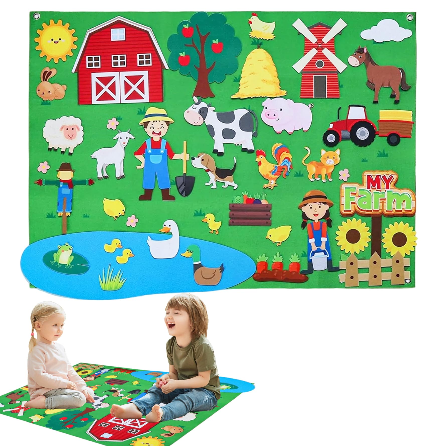 Animali da Fattoria 41x30 Pollici Lavagna in Feltro per apprendimento precoce Lavagna in Feltro interattiva da Appendere alla Parete per Bambini Famiglia Rol di Natale