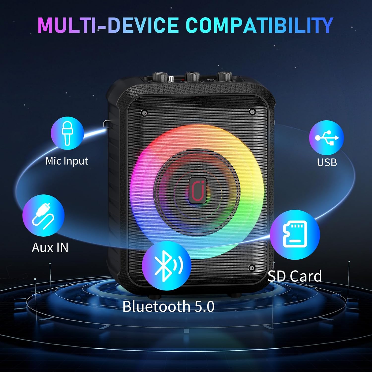 JYX Karaoke Machine, Portable Bluetooth Speaker with 2 Wireless Microphones, RGB Lights, Echo, 40W 5.25" Woofer, Rechargeable, AUX/USB/TF, Mic In, for Adults & Kids, Home Party & Outdoor&Church(Black) - Image 4