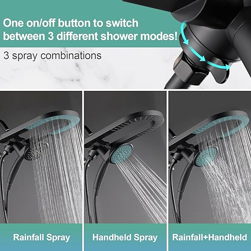Miniatura 4 de Cobbe Combo de cabezal de ducha de lluvia de 3 vías, cabezal de ducha doble con mano, lluvia de alta presión de 5 pulgadas con manguera de acero