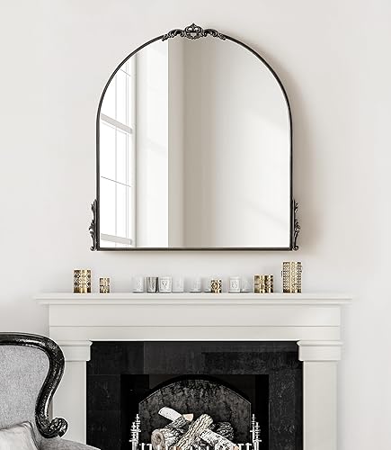 Miniatura 4 de Kate and Laurel Espejo arqueado tradicional Myrcelle 30 x 32 negro espejo de arco grande decorativo con detalles de guirnalda ornamentada a lo largo