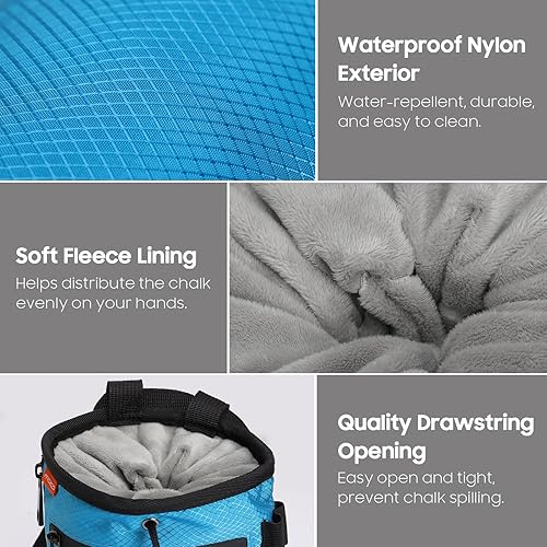 Miniatura 4 de MoKo Climbing Chalk Bag with Chalk Brush, Waterproof Nylon Bouldering Chalk Bag Bucket with 2 Large Zippered Storage Pockets Drawstring Closure
