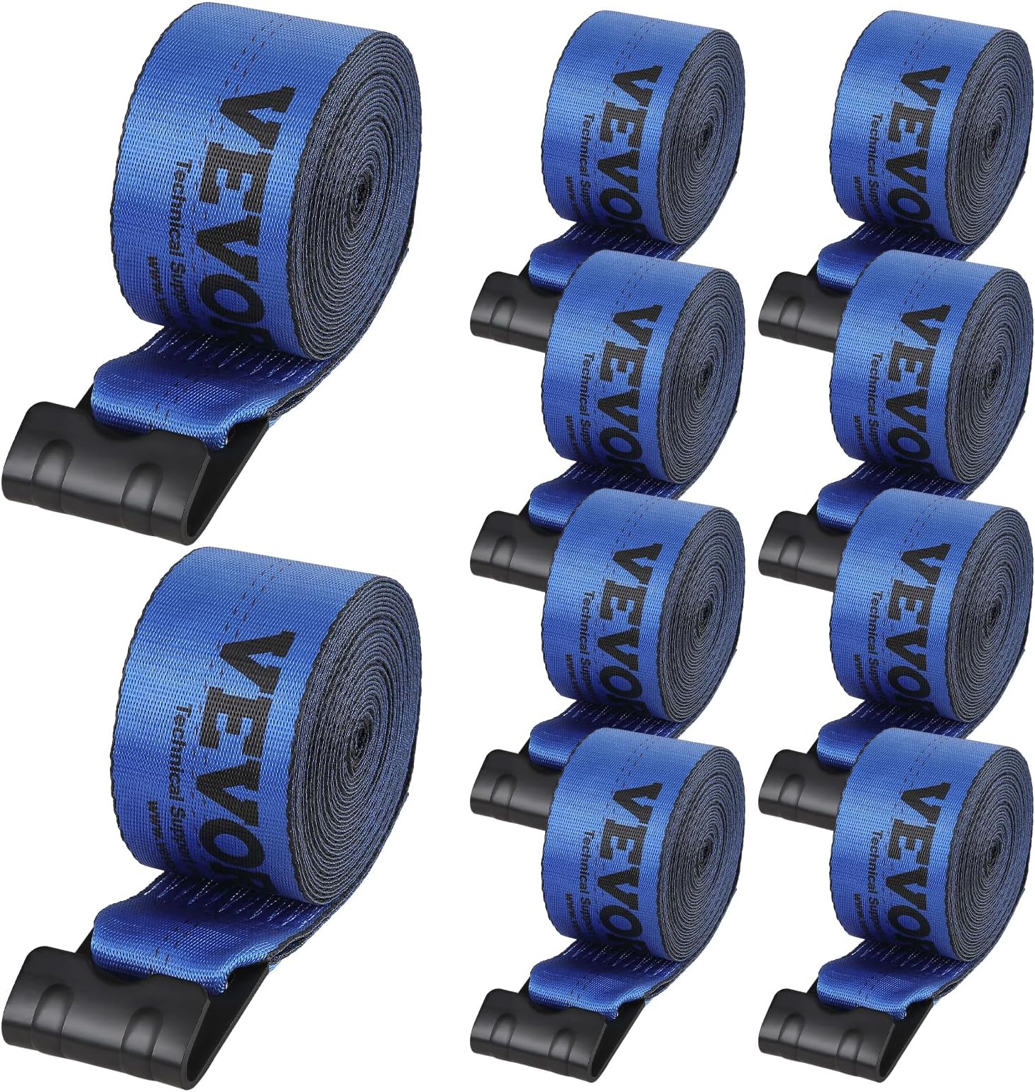 VEVOR Truck Straps, 4" x30' Heavy Duty Tie Down w/Flat Hooks 18,000lbs Break Strength, WLL# 6000lbs, Cargo Straps Tie Down for Flatbeds, Trucks, Trailers, Farms, Rescues, Tree Saver, Blue(10 Pack)