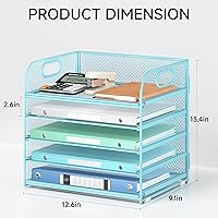Vista 66 de 5 Tray Paper Organizer Letter Tray with Handle - Mesh Desk File Organizer, Paper Sorter Organizer for Office, Home or School File Folder Holder