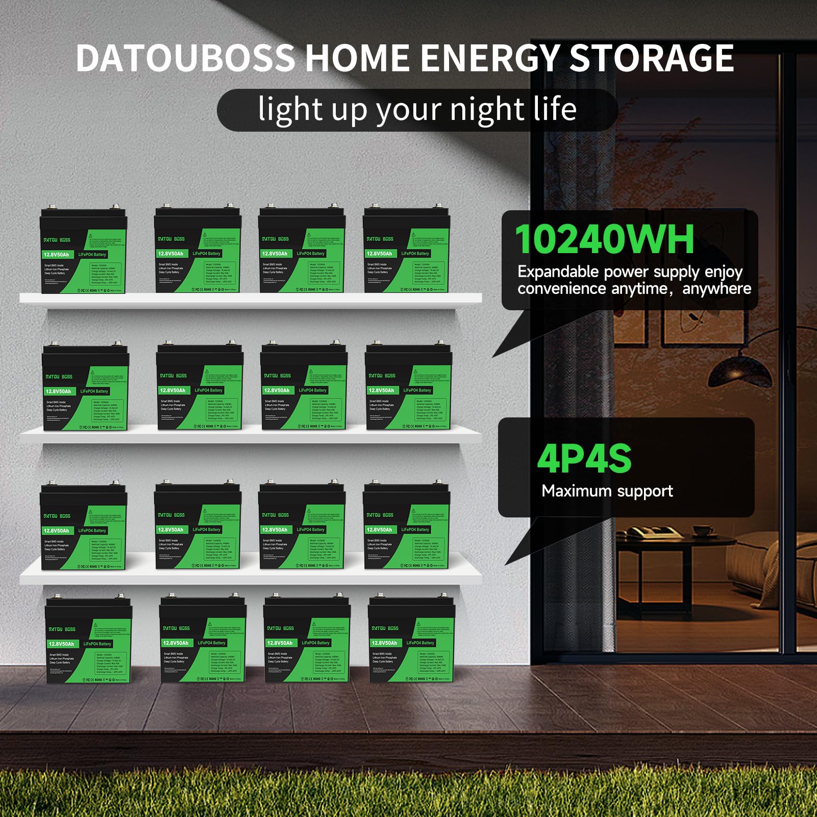 DATOUBOSS 12V 50Ah LiFePO4 Batterie,50A BMS,15000+Zyklen Deep Cycle Lithium Akku MAX 640W Leistung Unterstützung in Serie/Parallelschaltung,verwendet für Wohnmobil, Solar Home System und Boot