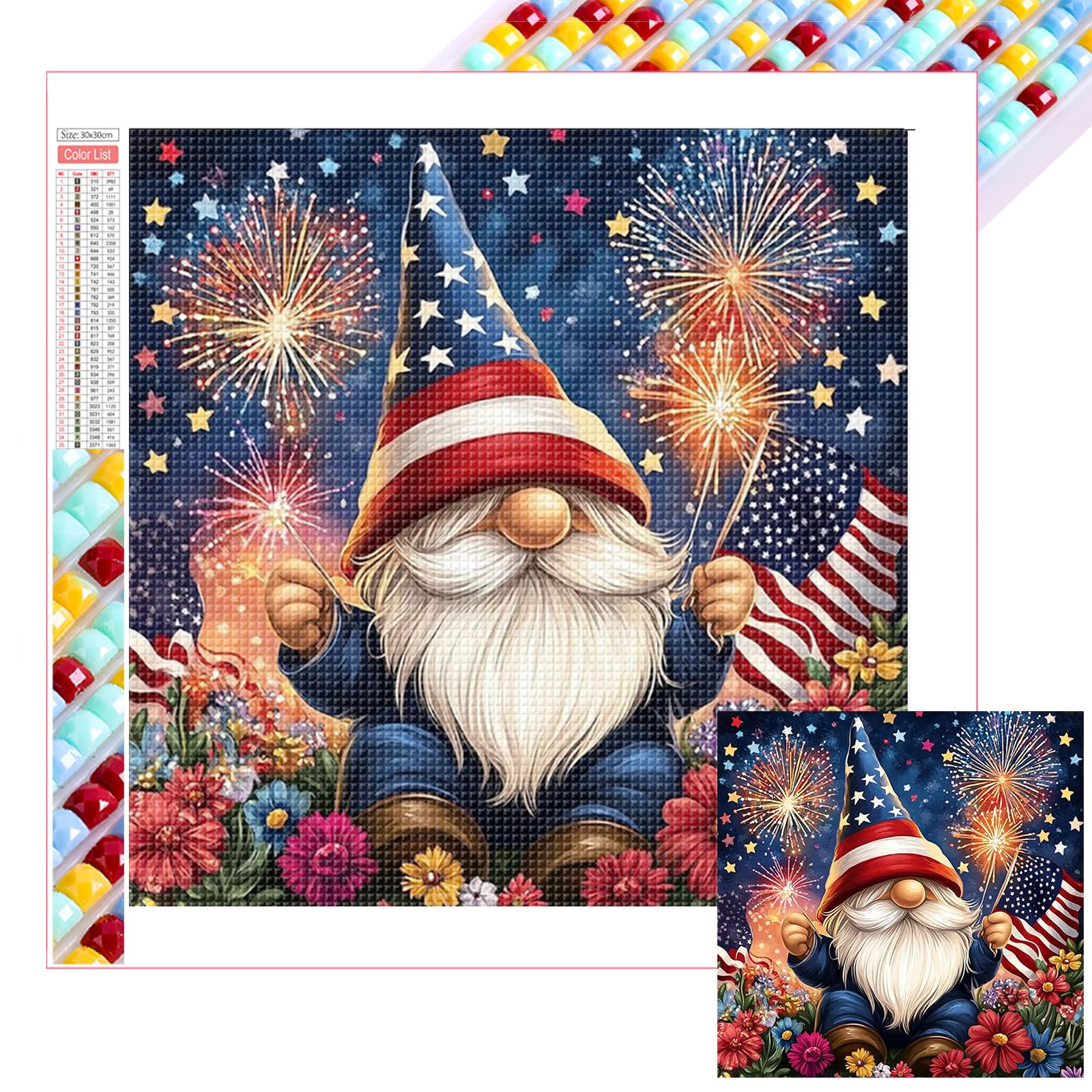 POETRYDRAW Fireworks Gnome DIY 5D Diamond Art Kit for Adults & Beginners - Wall Decor & Gift - Diamond Art Painting Arts & Crafts