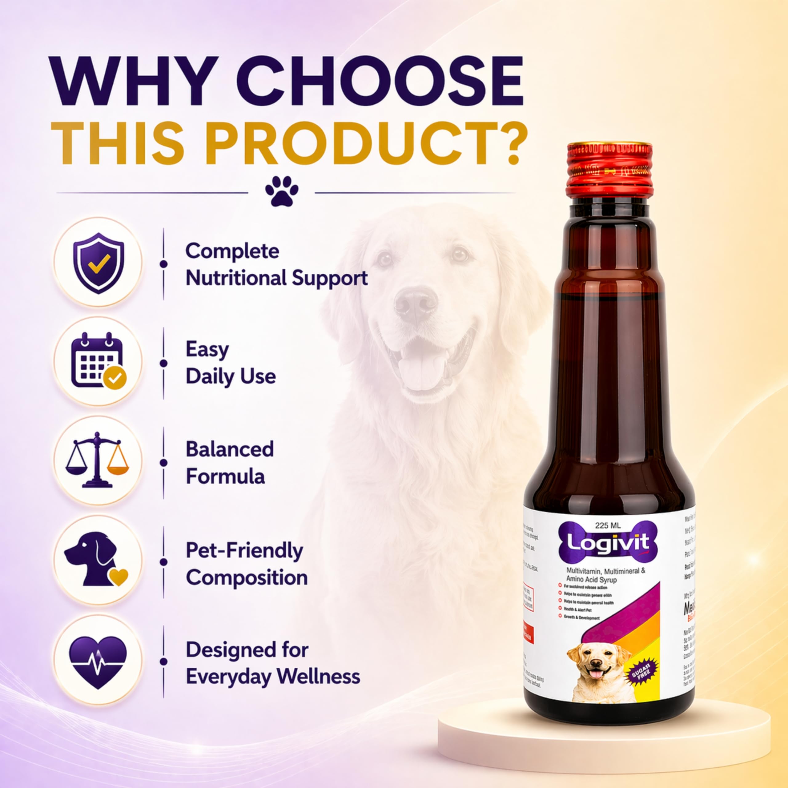 Logivit Multivitamin Syrup for Dogs & Cats | Daily Health Tonic for Immunity, Energy & Growth | Supports Skin & Coat | Vitamin, Mineral & Amino Acid Supplement - 225ml — Amazon image 7