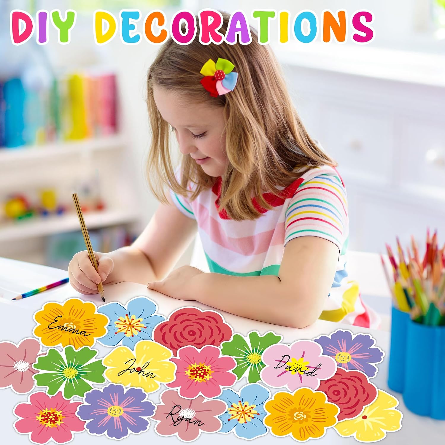 JOETMAE 54Pcs Spring Summer Floral Paper Cutouts - Flower Cut-Outs for Spring Bulletin Board, Party Home Classroom Wall Decoration, Back to School Decor