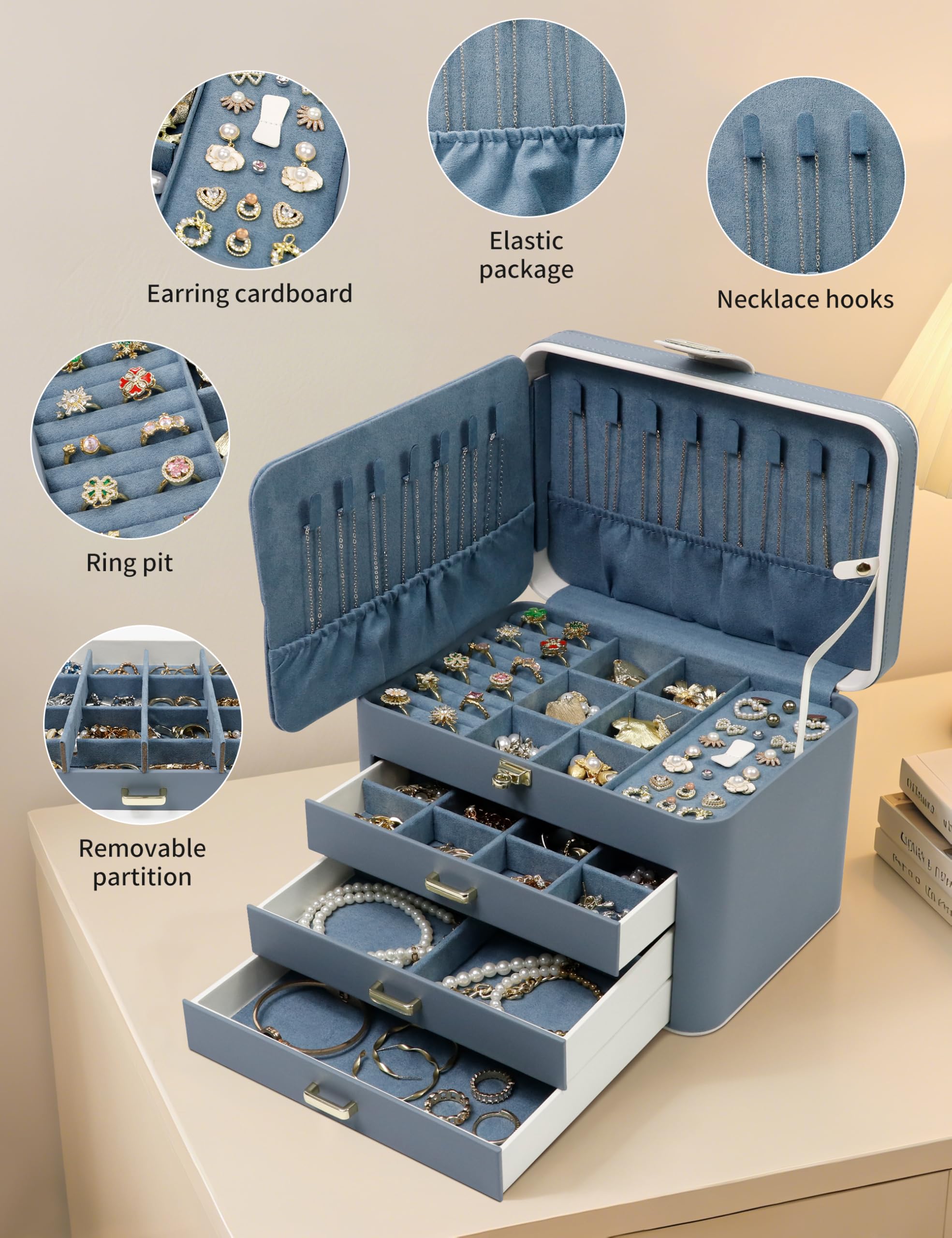 Boîte à Bijoux 3 Niveaux Yorbay Verrouillable - Organisateur Avec Miroir Pour Colliers, Bagues