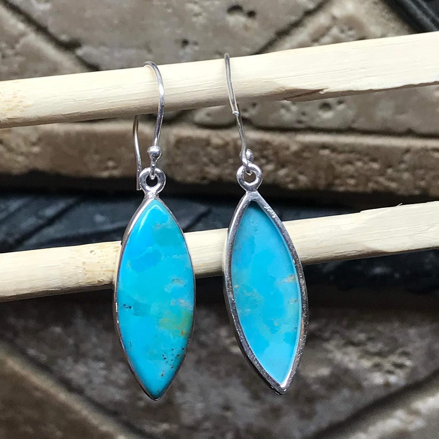 Natural Blue Turquoise 925 Solid Sterling Silve Earrings 40mm - Image 7