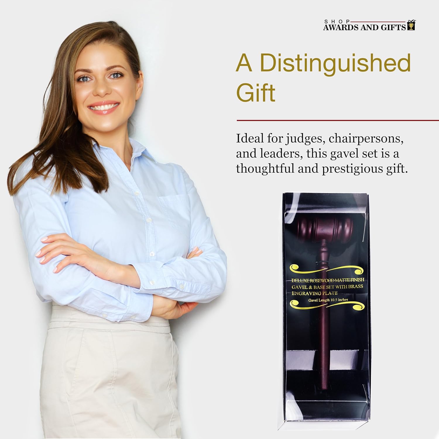 SHOP AWARDS AND GIFTS 10-1/2 Inch Rosewood Finish Gavel and Block Set (Gavel and Block Set with Personalized Gavel Band)