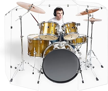 PENNZONI Drum Shield 4ft w/Deflectors & Chrome Hinges, w/ 4 Drum Panels, 4 Deflectors, Chrome Hinges & Deflectors Connectors, Premium Clear Acrylic Panels