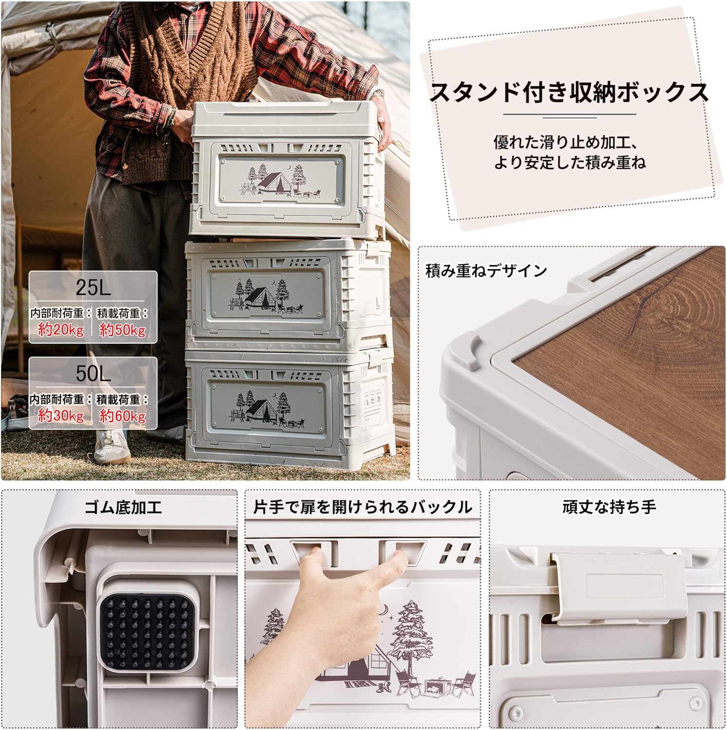 Naturehike公式ショップ 収納ボックス 蓋付き 引き出し 強い耐荷重 コンテナ ボックス 折り畳み 積み重ね 3扉付き 大容量 おしゃれ かわいい アウトドア キャンプ 取っ手付き 省スペース 滑り止め 車載用 (25L)