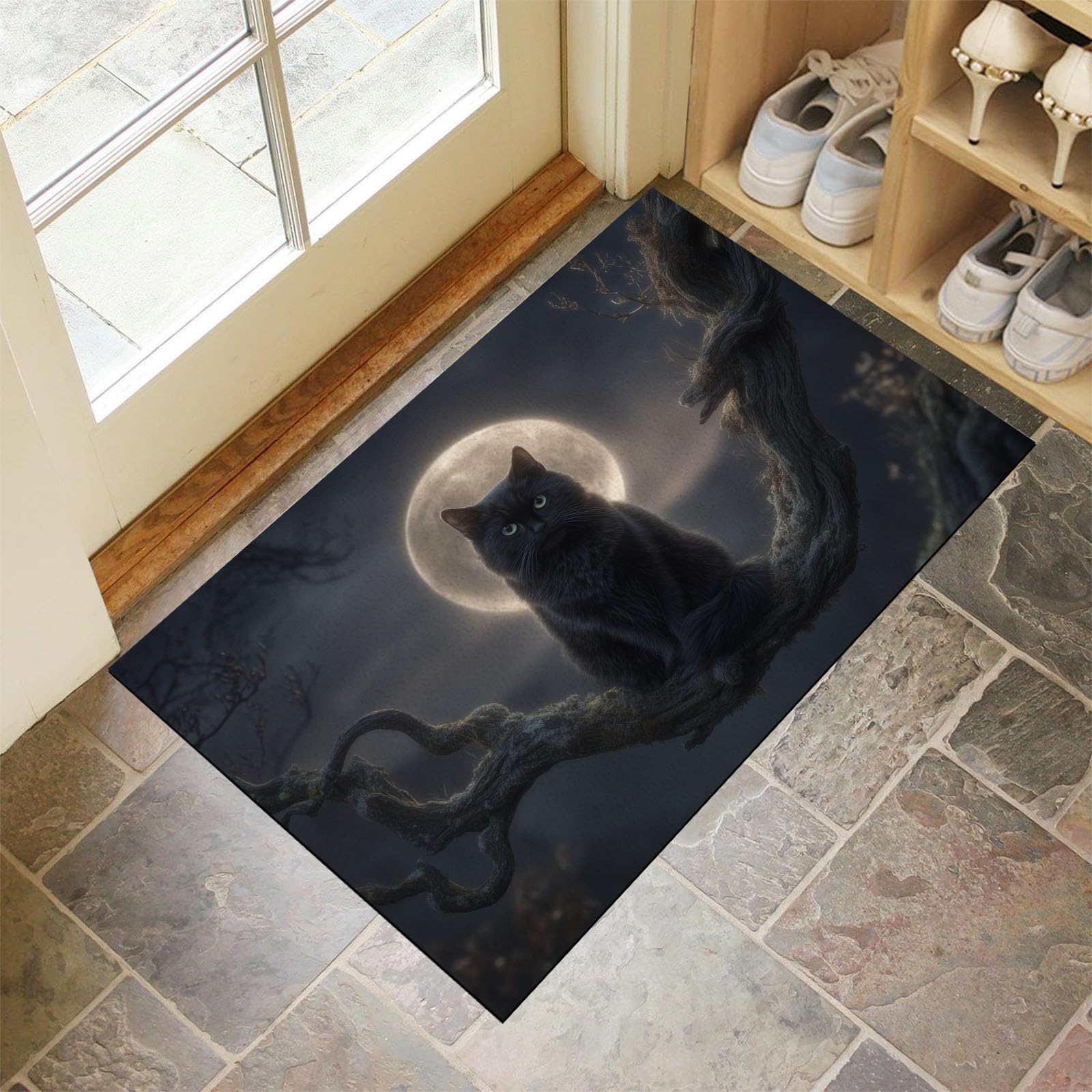 Paillasson d'intérieur 90x150cm lavable et résistant à la saleté motif chat