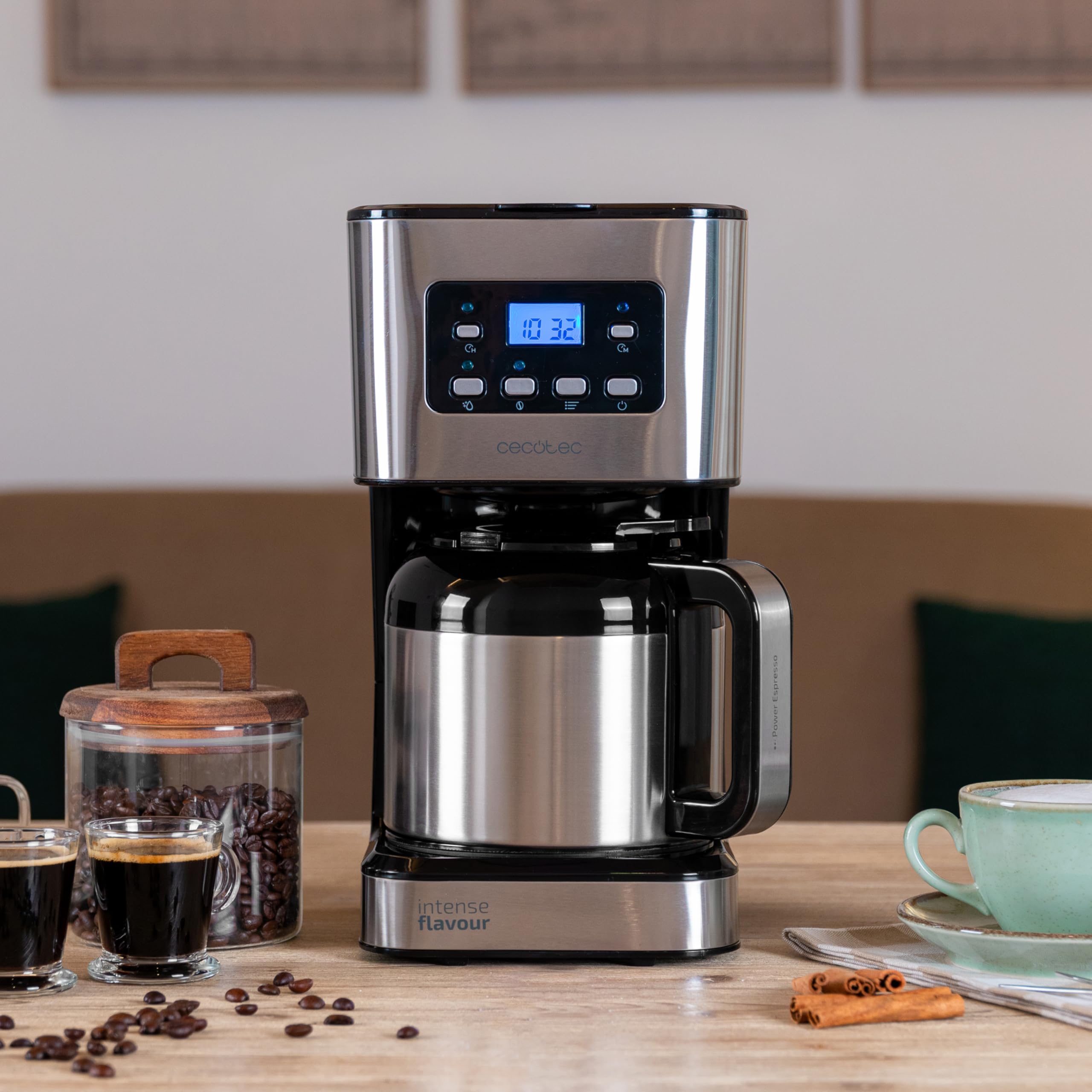 Cecotec Coffee 66 Drop & Thermo Time ekspres do kawy, 950 W, 1,2 l, 10 filiżanek, wyświetlacz LCD, minutnik 24h, system zapobiegający kapaniu, zabezpieczenie przed przegrzaniem, 6 przełączników