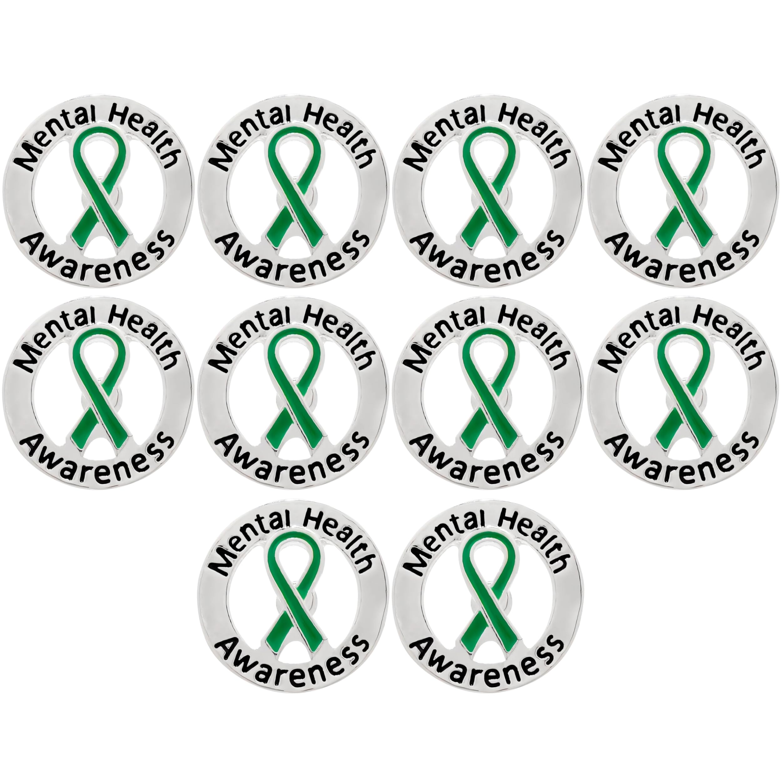 Green Ribbon Awareness Pins - Wholesale Pack Pins for Cerebral Palsy, Glaucoma, Mental Health, Bipolar Disorder, Organ Donation, Liver Cancer- Perfect for Gift-Giving and Fundraising