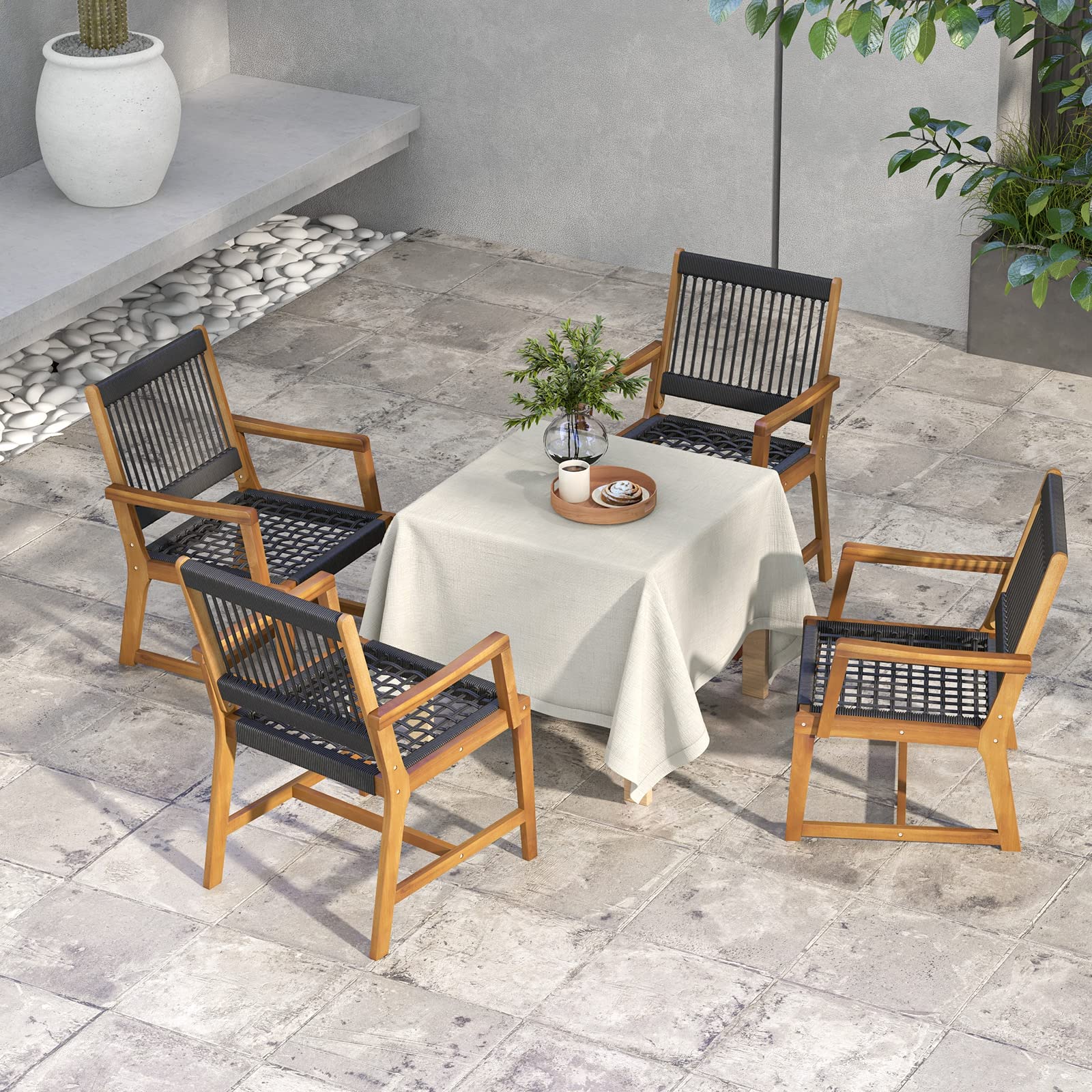 COSTWAY Set 2 Sedie da Giardino in Legno di Acacia Intrecciate | Poltrona da Pranzo per Patio Prato Giardino Portata 160 kg, 57 x 64 x 90 cm