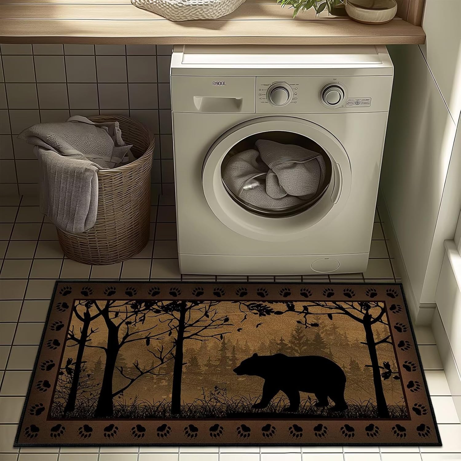 Rustic Runner Rug 2x4 Rugs for Bedroom,Bear Country Cabin Wildlife Kitchen Rug Washable Indoor Door Mat Non Slip Accent Throw Rugs Vintage Area Carpet Runners for Hallway,Entryway,Laundry Floor Carpet