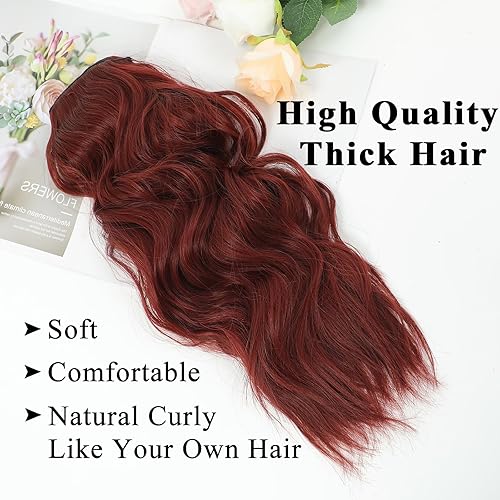Miniatura 5 de 4 extensiones de cabello con clip de color rojo vino para mujer, extensiones de cabello sintético largo ondulado natural con clip para mujer (20