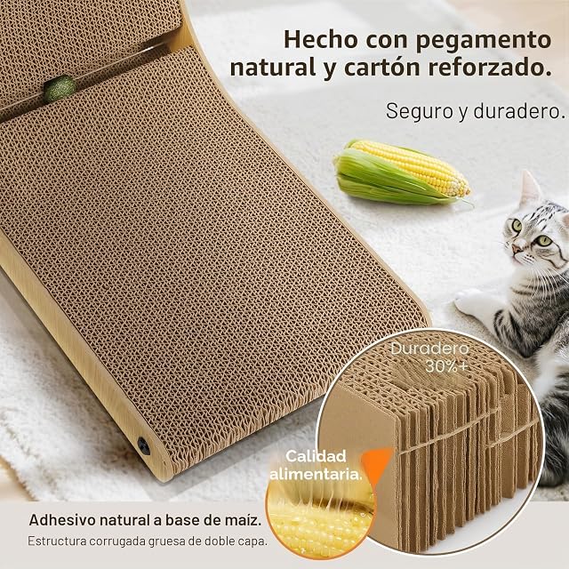 Foto 6 de 7 de Gimars Rascador para Gatos Grandes en Forma de L de 47 cm, Tablero Rascador con Peluche y Bolas de Catnip