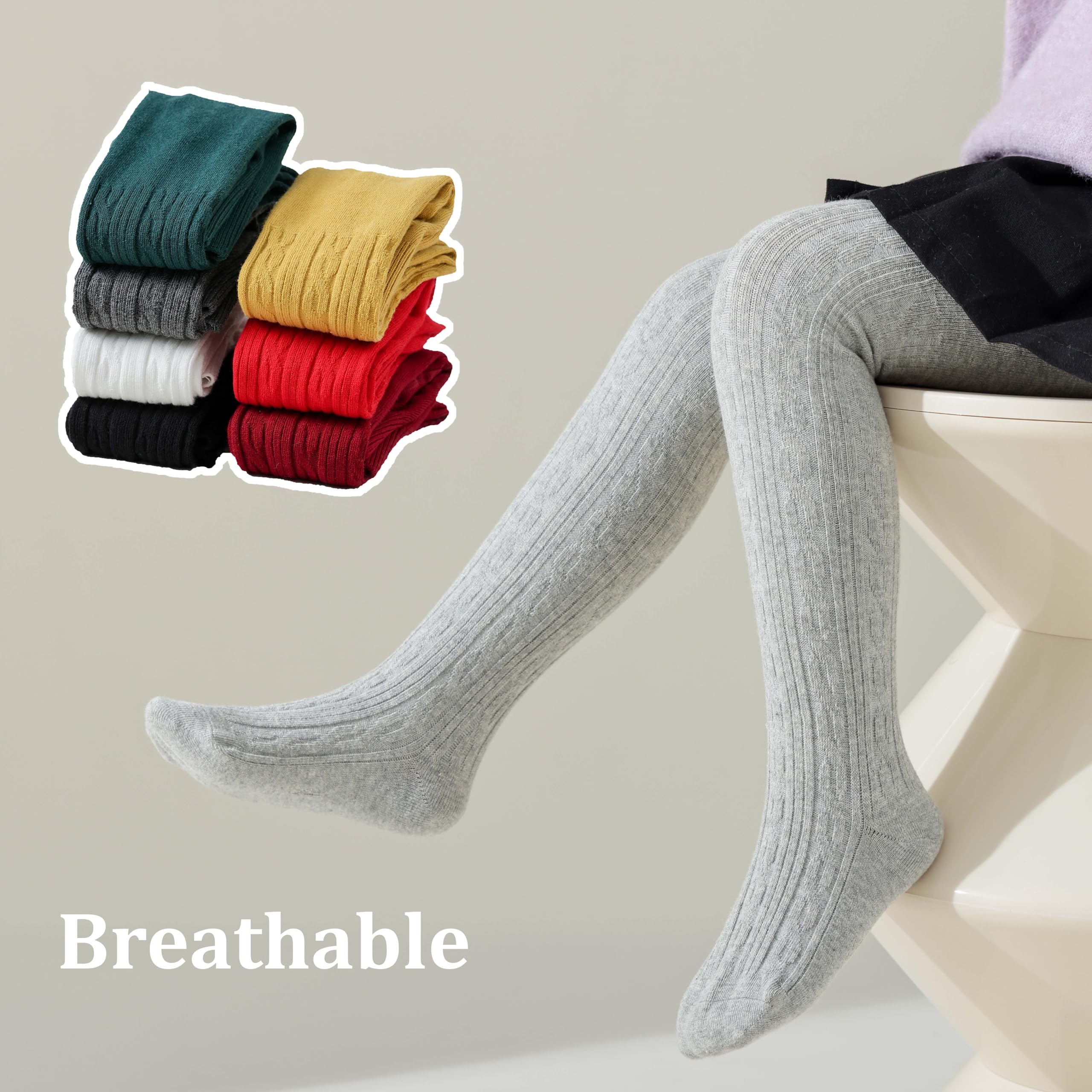 Marchare Medias gruesas de punto trenzado para niñas pequeñas, medias cálidas de invierno para niñas pequeñas, paquete de 1/2/3/4/5