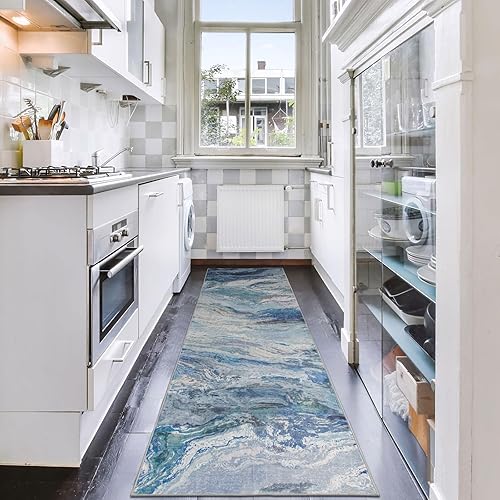 Miniatura 63 de Mountain Up - Alfombra de entrada de 3 x 5 pies, moderna alfombra de mármol lavable con parte trasera antideslizante, entrada abstracta, alfombra