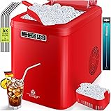 KESSER® Eiswürfelbereiter | Eiswürfelmaschine Edelstahl | Ice Maker | 12 in 24h | Zubereitung in 7 min | 2,2 Liter Wassertank | 2 Eiswürfel-Größen | LED-Display | Selbstreinigungsfunktion mit Zubehör Rot