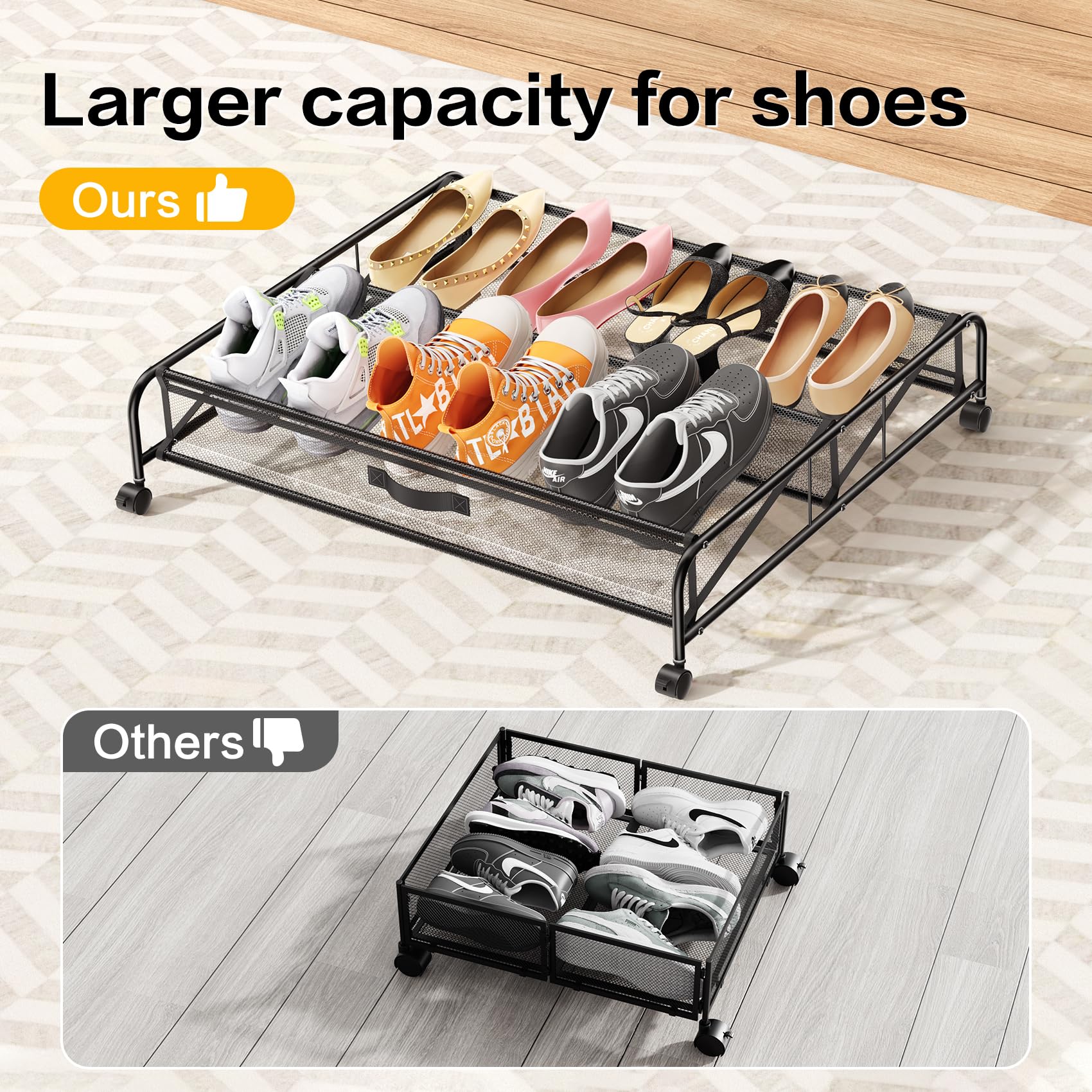 Organizer per scarpe sotto il letto, confezione da 2 contenitori con ruote per organizzare le scarpe in camera da letto