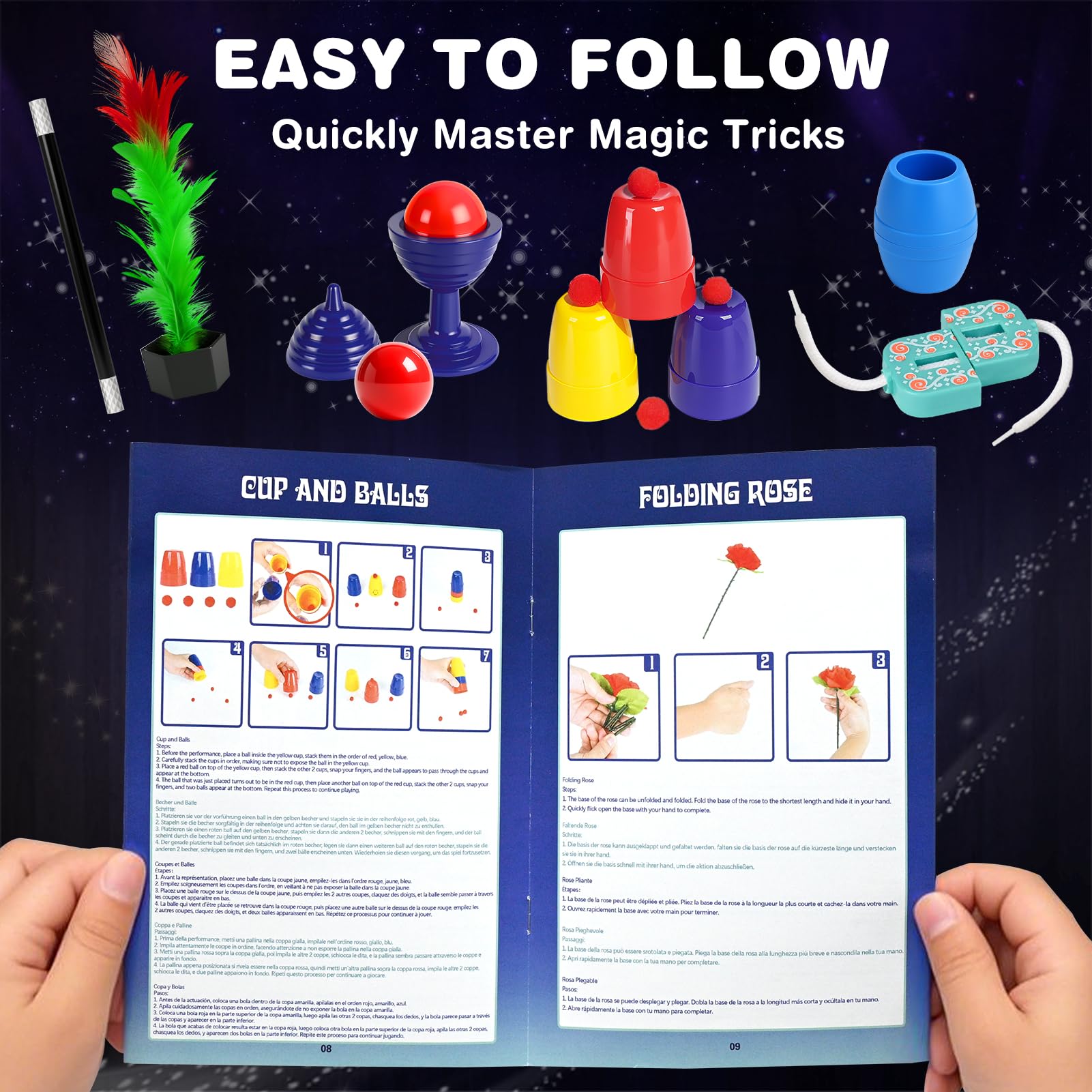 DINORUN Giochi di Magia per Bambini Giochi Bambini con Cappello Magico & Istruzioni & Costume da Mago per Bambini – Gioco di Ruolo Immaginario, Regalo Bambini 6 7 8 9 10 11 12 Anni