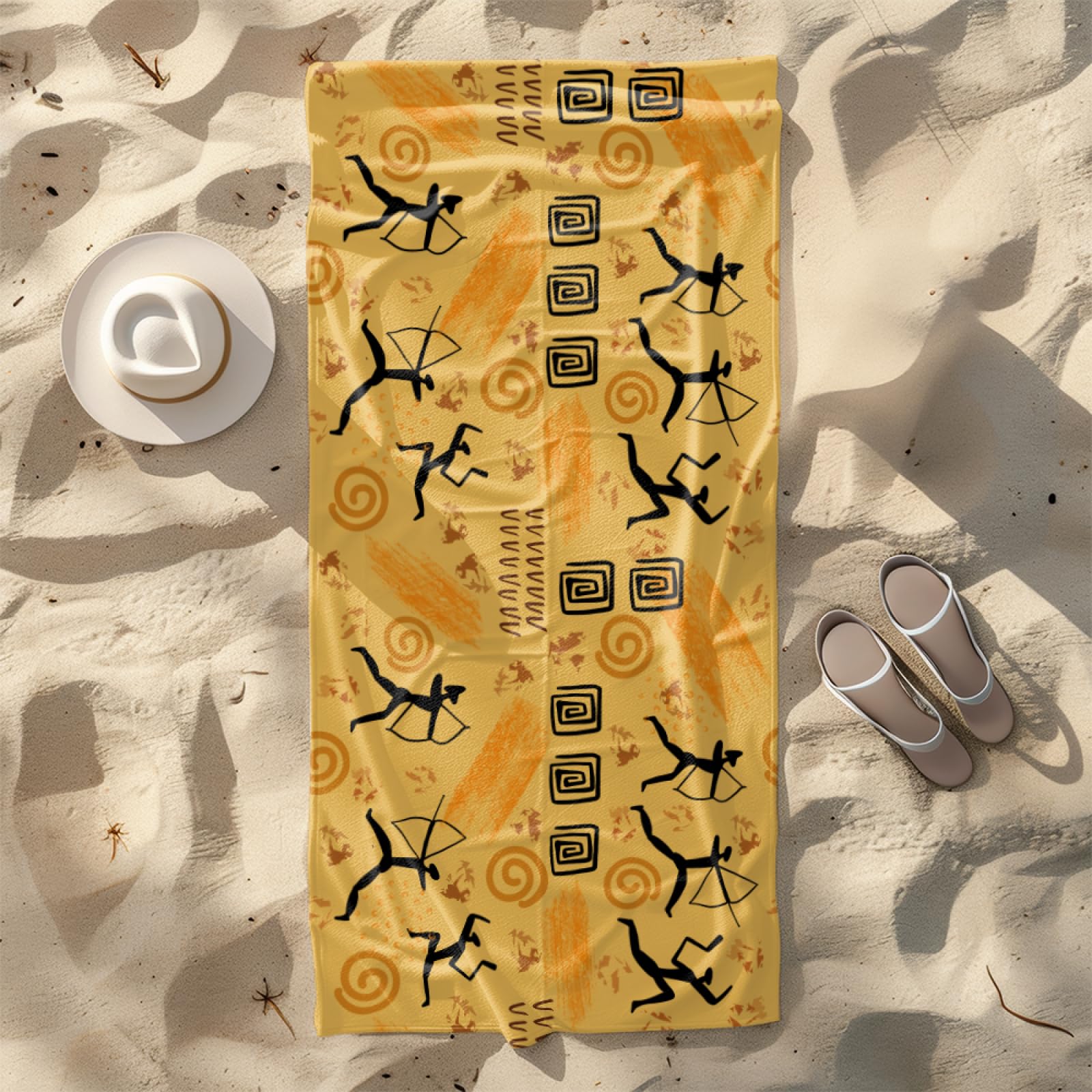 Telo Mare Microfibra 210x230 Giallo Nero Retro Telo Spiaggia Grande Antisabbia,XXL Asciugamano Mare, Asciugatura Rapida, Stuoia Spiaggia Leggero E Portatile