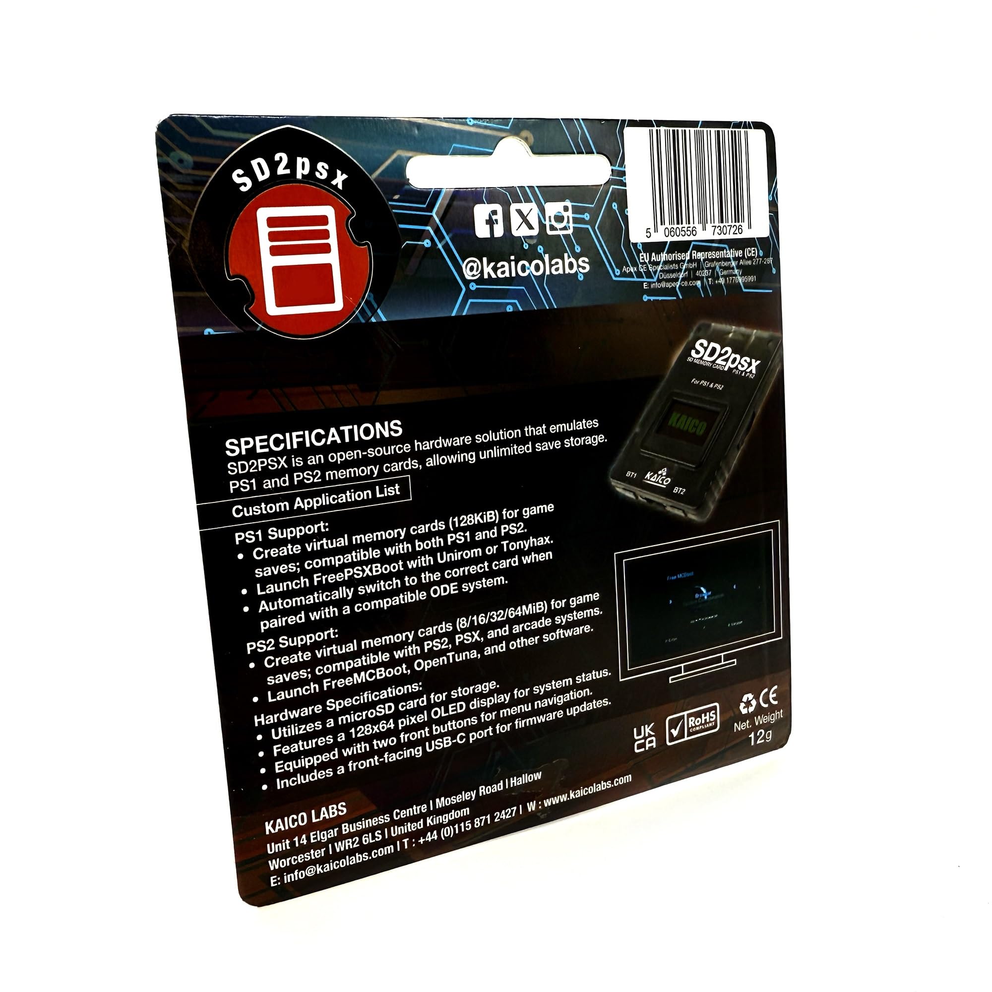 Kaico PSX Mem Card Gen 2 Scheda di Memoria Compatibile con PlayStation 1 & 2 - Firmware Aggiornabile - Archiviazione Illimitata - Include una Scheda MicroSD da 8 GB - Scheda di Memoria per Giochi ad