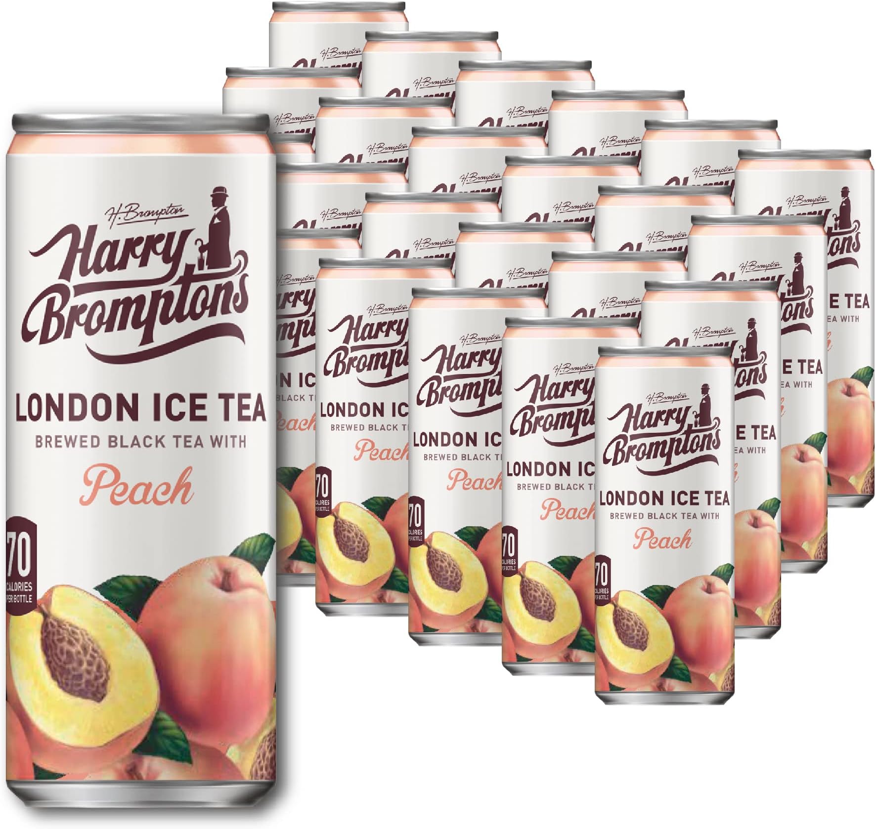 Harry Brompton'sIced Tea - Peach - 24 x 330ml Cans - Made with brewed Kenyan tea infused with real fruit