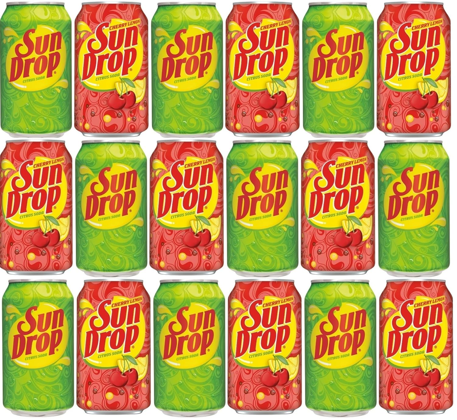 18 Pack of Cans Citrus Soda Pop Soft Drink Sun Drop (12oz, Cherry Lemon)