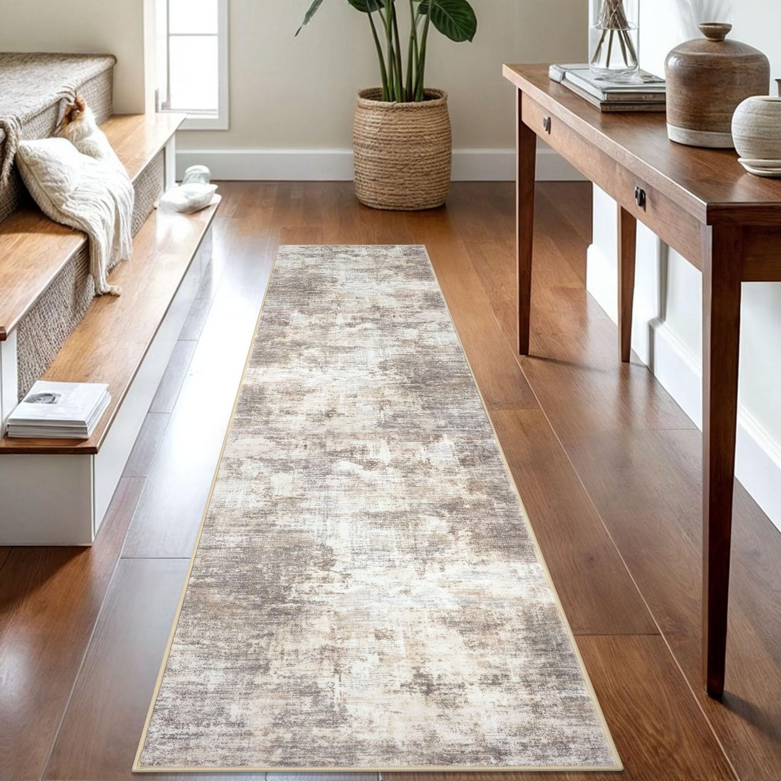 IOHOUZE Abstract Runner Rug 2x8 Ft Washable Runners for Hallways, Non Slip Kitchen Runner Printed Faux Wool Entryway Runner Indoor, Modern Abstract