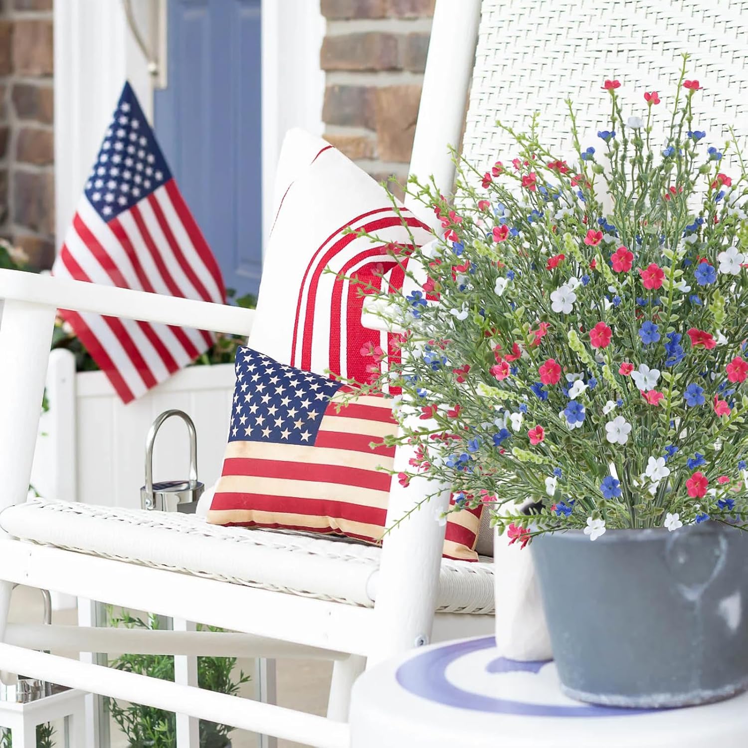4th of July Artificial Red White Blue Flowers, Patriotic Flowers Independence Day Fake Wildflowers for Home Decor Indoor, Kitchen Table Centerpiece, Wedding, Party Decoration
