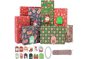 Papel de Regalo Navidad - Paquete de Envoltura Clásica de Navidad Kraft...