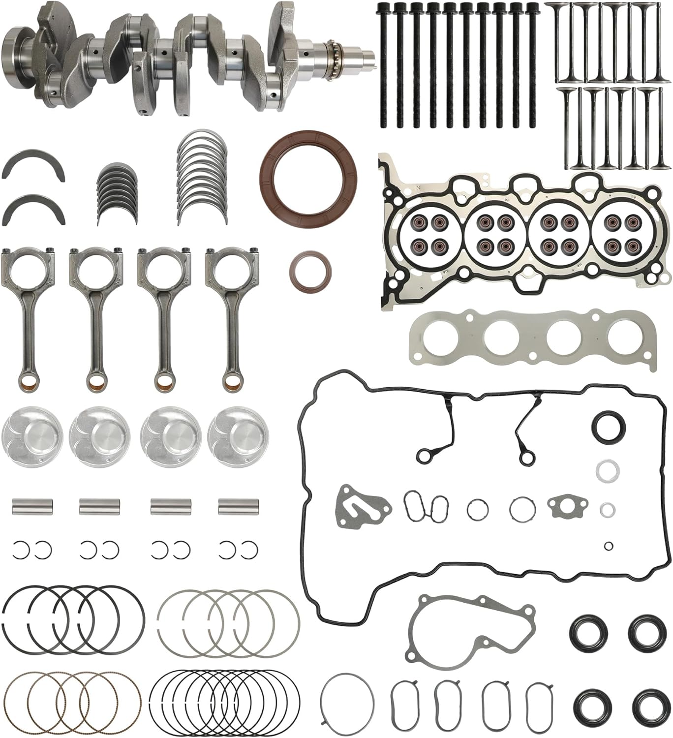 2.0L Engine Rebuild Overhaul Kit w/Head Gasket Set | Crankshaft | Piston | Con-Rods | Bearings Fit For Hyundai Elantra Tucson Sonata Kia Soul Forte Optima G4NC 2.0L 2012-2024 23110-2E501 23510-2E001