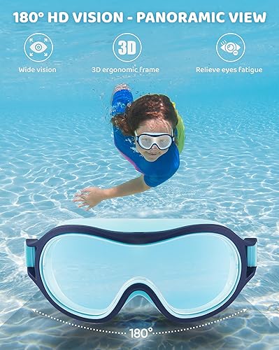 Miniatura 2 de Aegend Paquete de 2 gafas de natación para niños de 3 a 15 años, antivaho, anti-UV, visión amplia, impermeables, sin fugas, para niños y niñas
