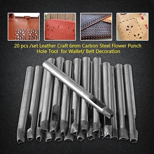 Miniatura 3 de 20 unids/set de cuero artesanal 0.236 in acero al carbono flor agujero herramienta para cartera/cinturón decoración