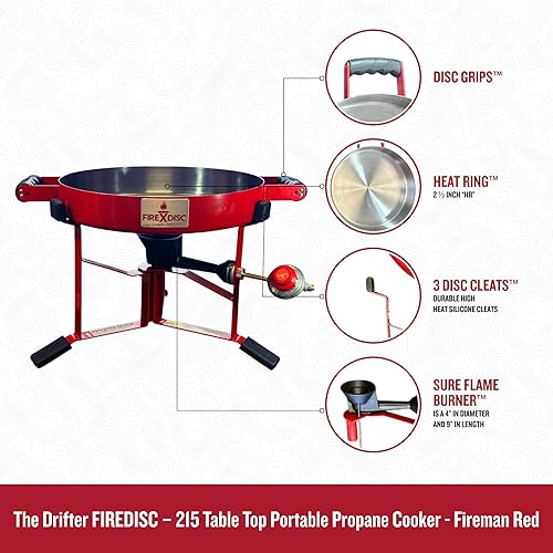 Miniatura 3 de FIREDISC TCGFD215R - Cocina de propano de mesa ultra portátil 215 en color rojo fuego TCGFD215R, la estufa de campamento de disco de arado de 16.5