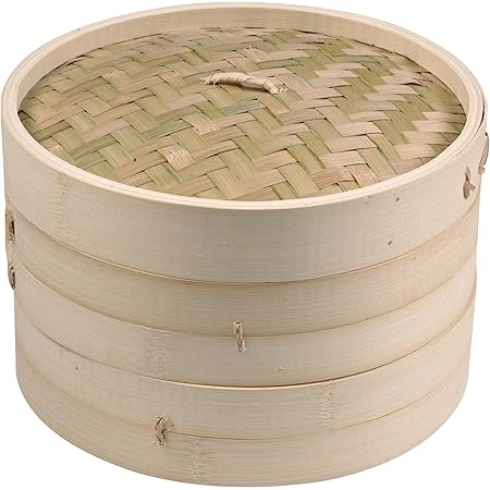 Imusa USA PAN-10015T 10" 2 Layer Traditional Asian Bamboo Steamer, 1 Piece, Tan